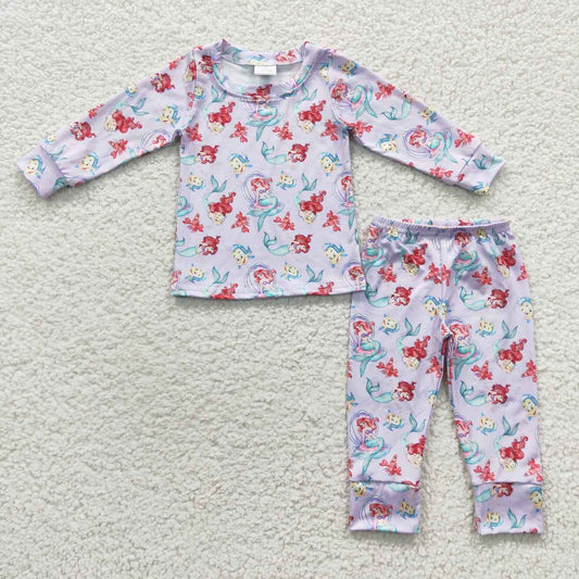 GLP0573 Girls cartoon mermaid princess print pajamas
