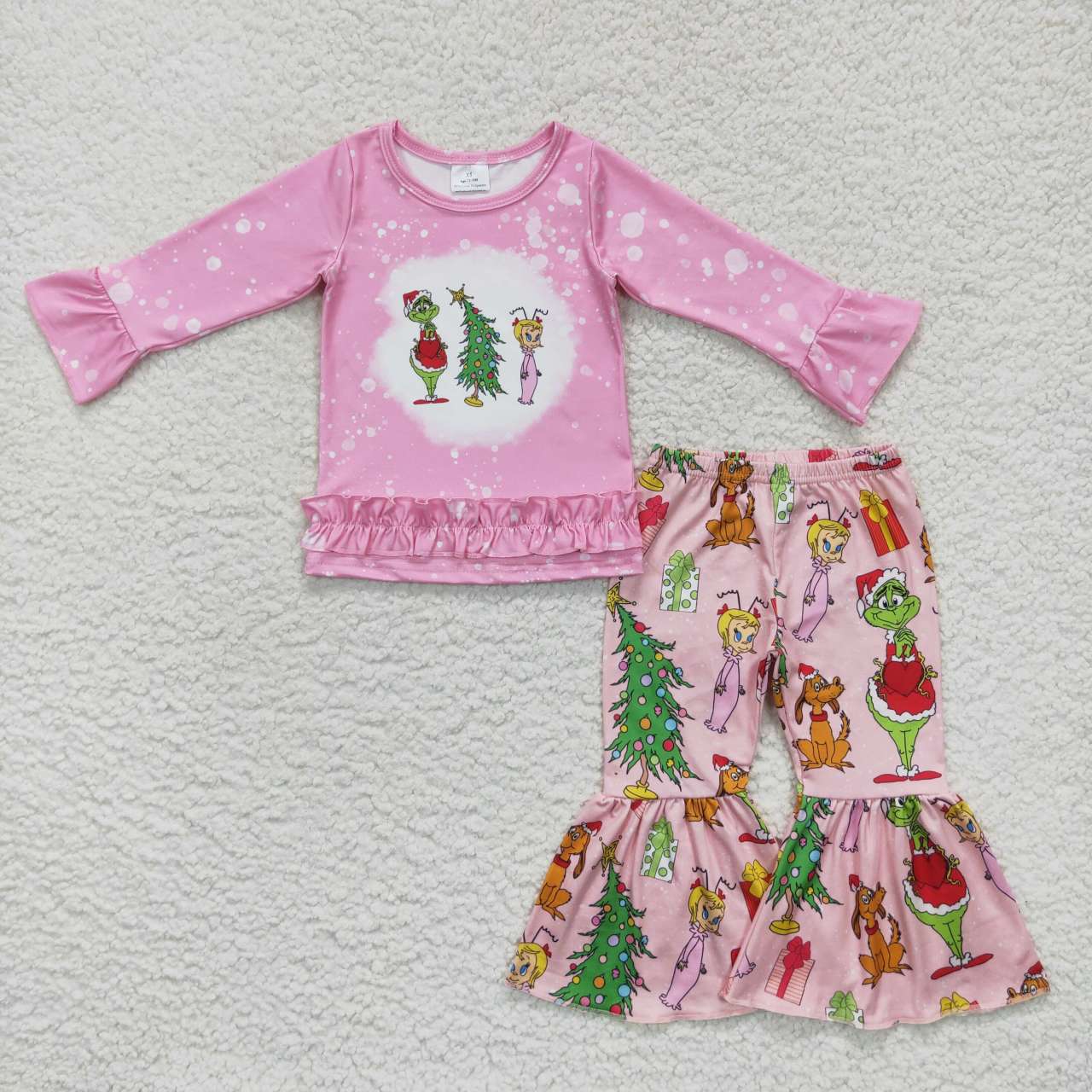 GLP0576 Christmas Frog Pink Top Bell Pants Girls Clothes Set