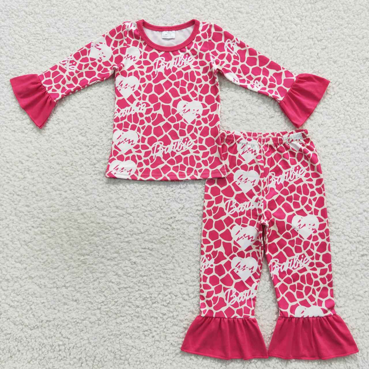 (Promotion)GLP0653 Pink BA heart print girls pajamas clothes set