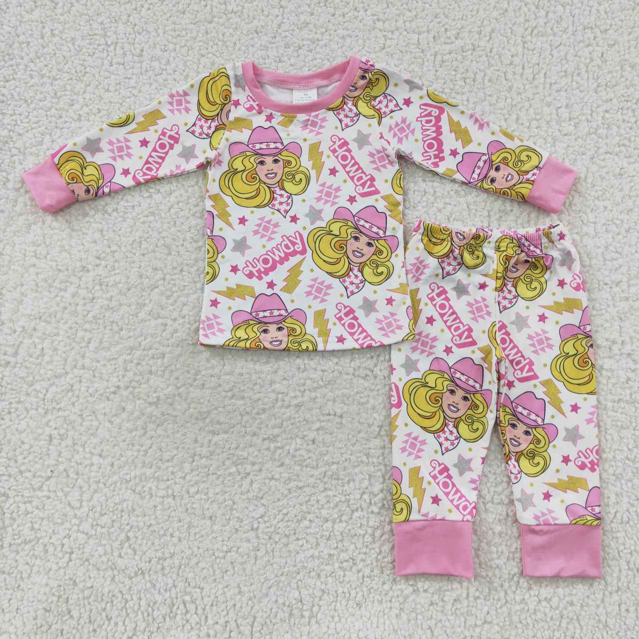 GLP0658 Howdy cowgirl pink aztec print baby girls western pajamas