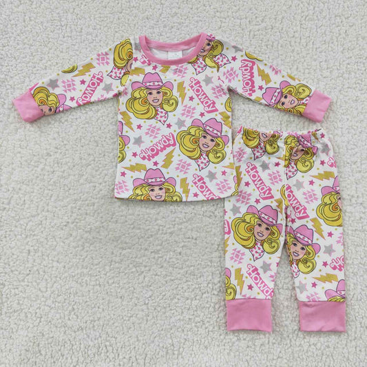 GLP0658 Howdy cowgirl pink aztec print baby girls western pajamas