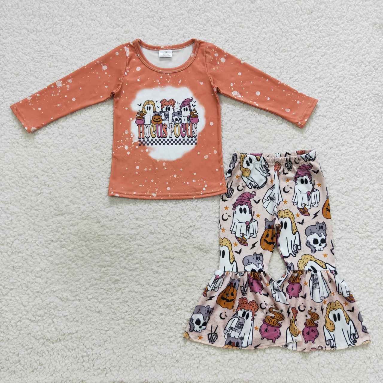 GLP0672 Pumpkin ghost witches print girls Halloween clothes set
