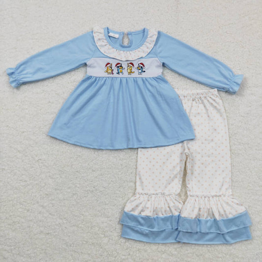 GLP0675 Blue cartoon dog print girls Christmas clothes set