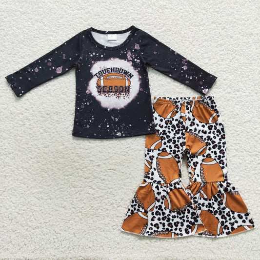 GLP0680 Touchdown season football print girls bell pants clothes set