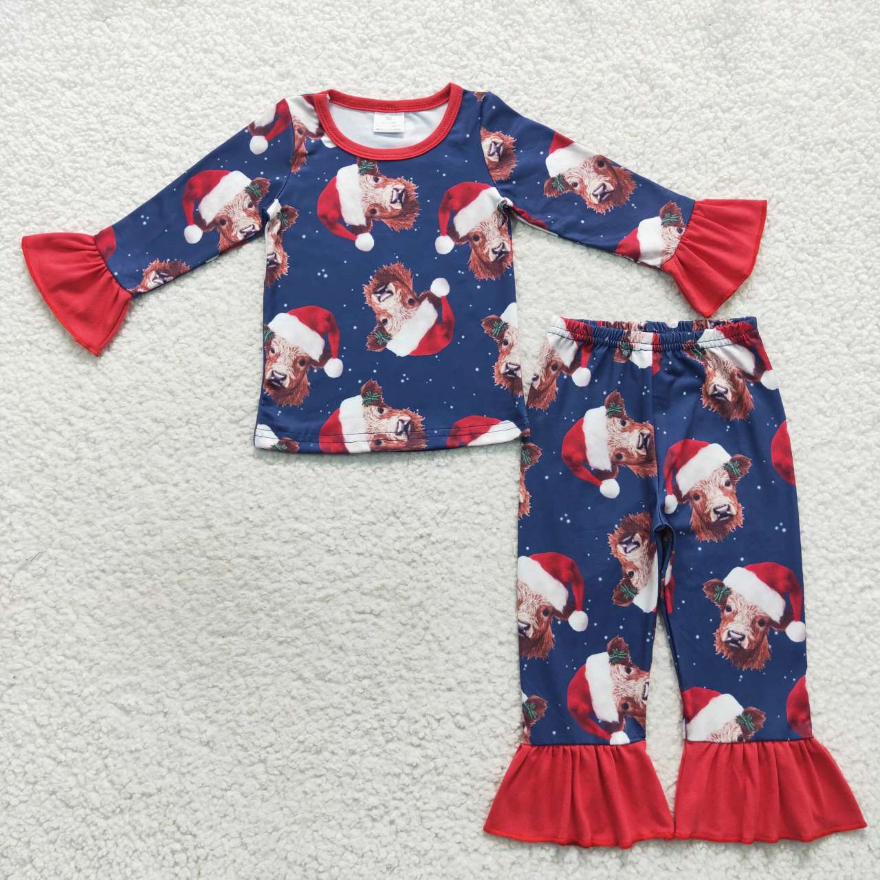 GLP0698 Highland cow print girls Christmas pajamas clothes set