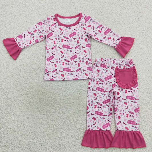 GLP0701 Pink BA print girls pajamas clothes set