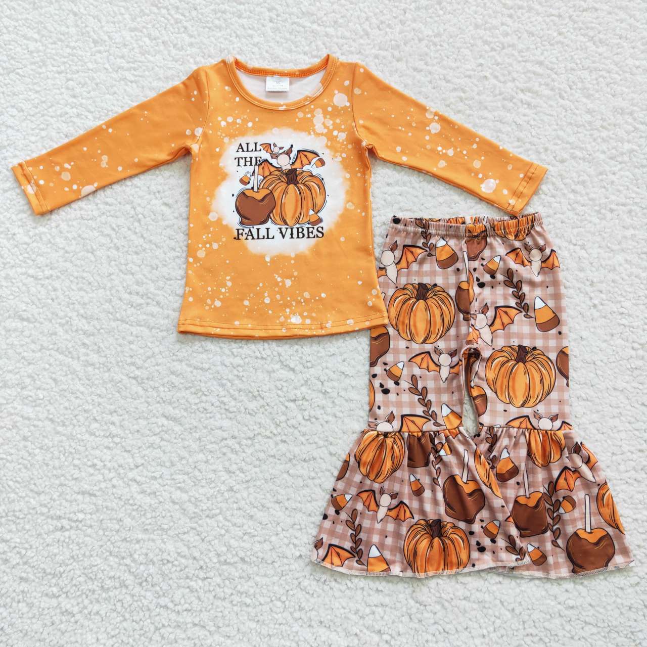 GLP0702 All the fall vibes girls pumpkin bell pants clothes set