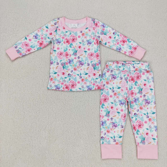 GLP0742 Flowers print girls pajamas clothes set