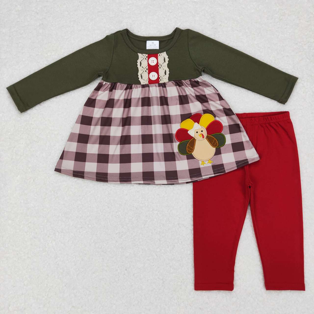 GLP0750 Turkey embroidery print tunic top legging pants girls Thanksgiving clothes set