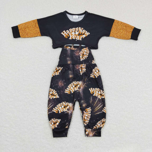 GLP0815 Happy New Year Print Girls Jumpsuit Clothes Set