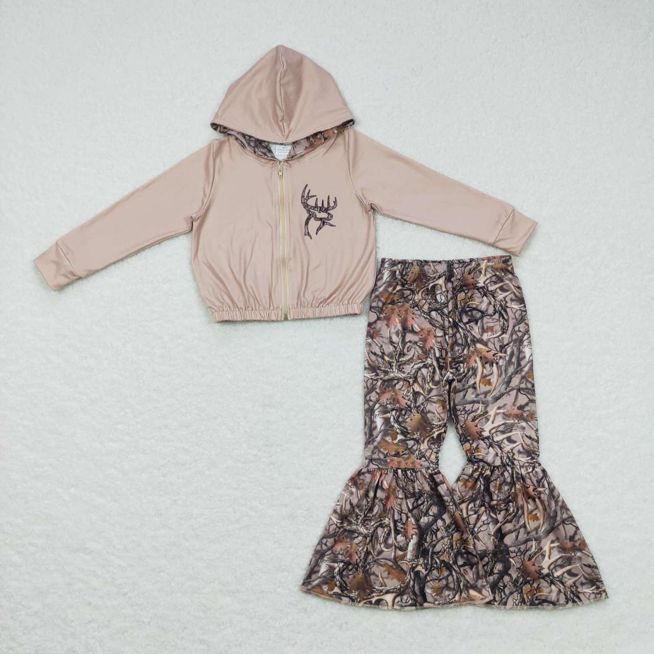 GLP0821 Camo Print Bell Pants Hoodie Jacket Top Girls Clothes Set