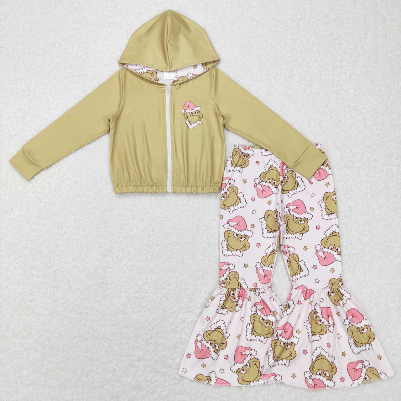 GLP0845 Christmas Frog Print Bell Pants Hoodie Jacket Top Girls Clothes Set