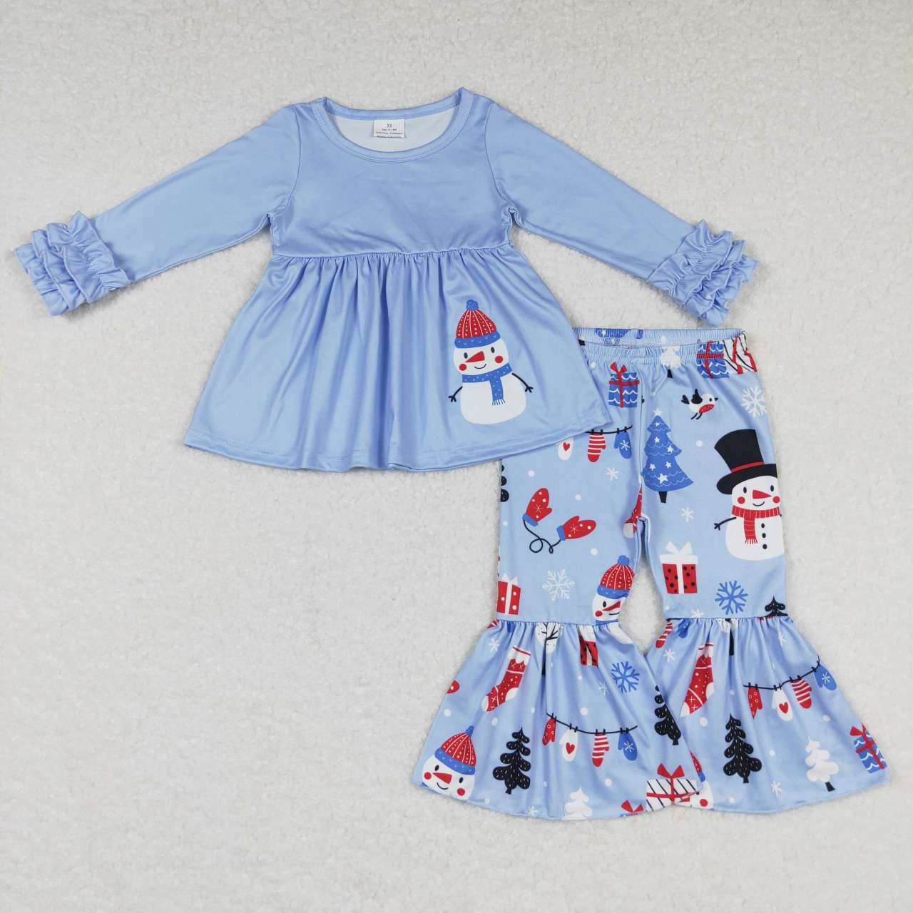 GLP0901 Snowman Tunic Top Bell Pants Girls Christmas Clothes Set
