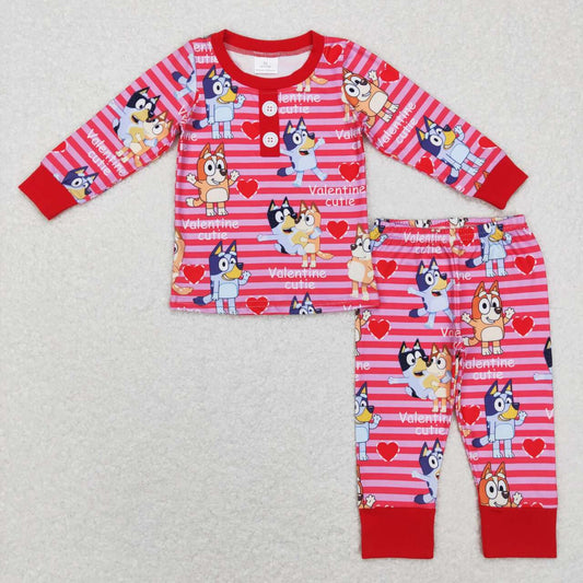 GLP0912 Cartonn Dog Heart Boys Valentine's Day Pajamas Clothes Set