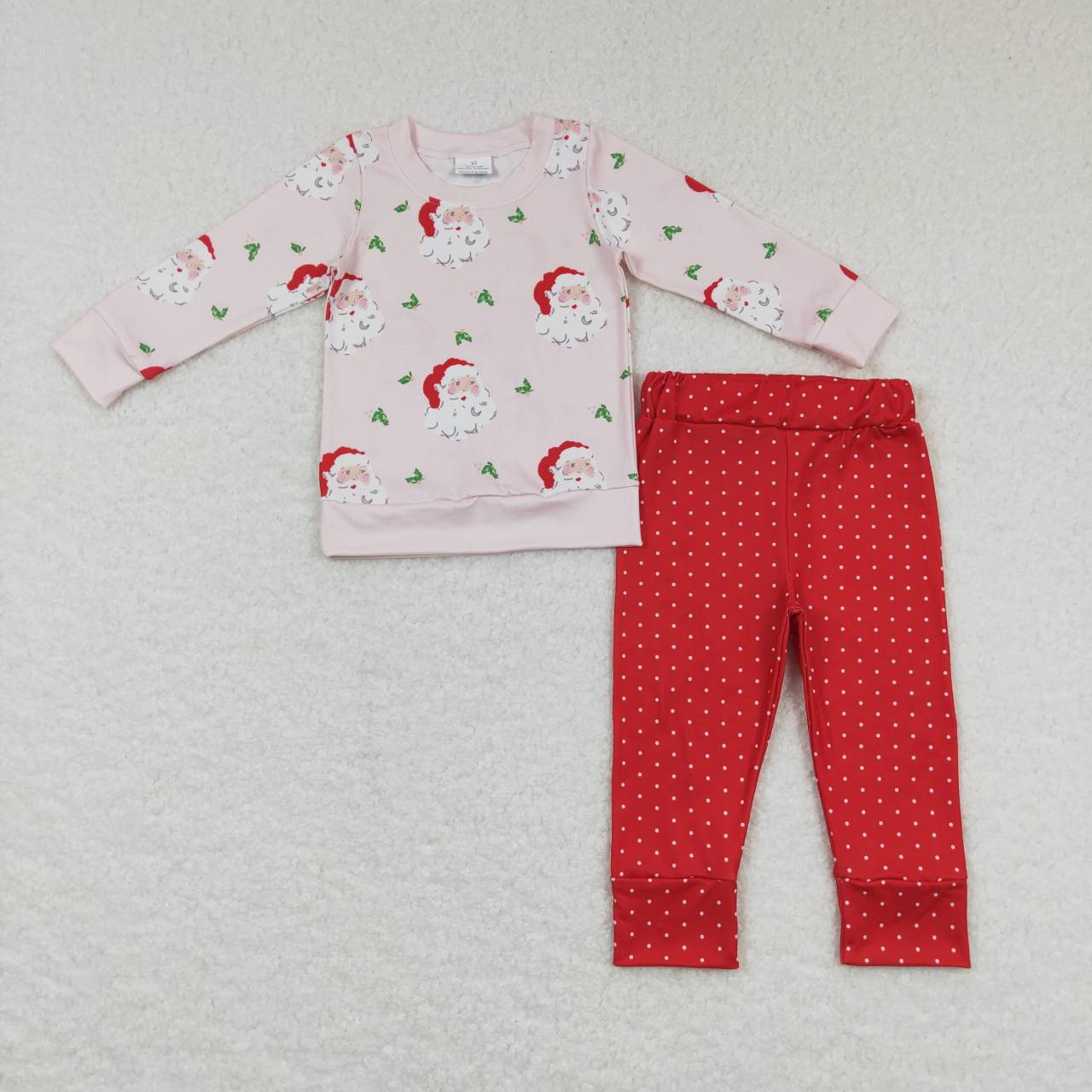 GLP0915 Pink Santa Print Girls Christmas Clothes Set