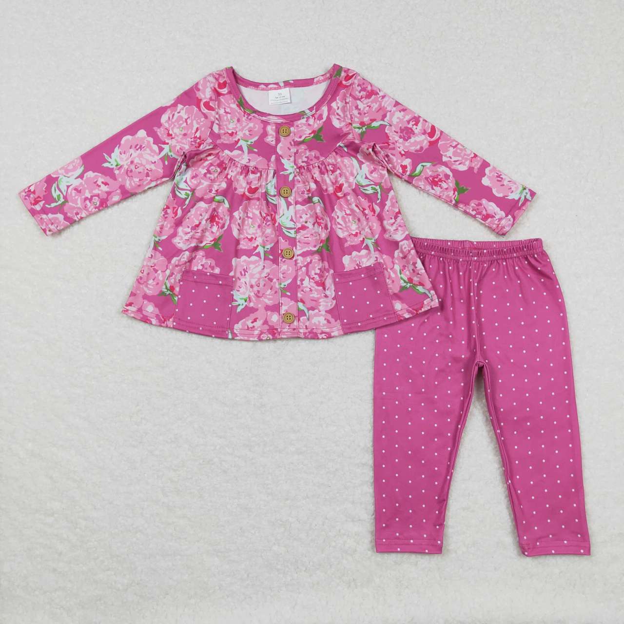 GLP0927 Hot Pink Flowers Print Tunic Top Legging Pants Girls Clothes Set