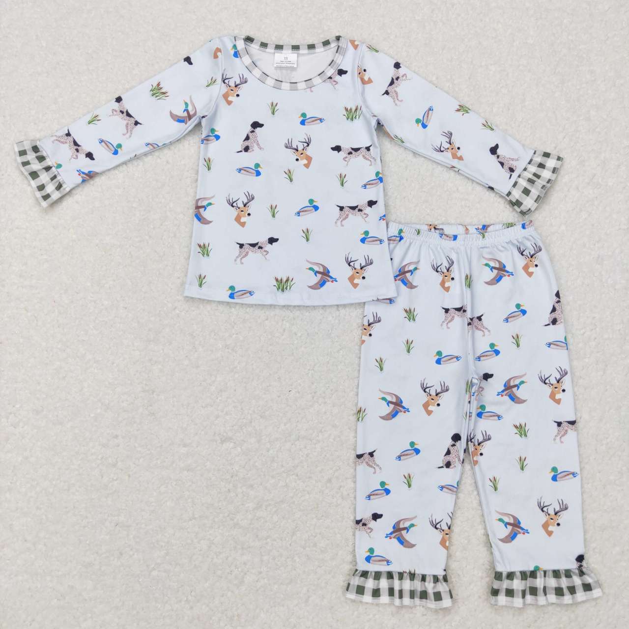 GLP0974 Duck Dog Deer Print Girls Hunting Pajamas Clothes Set