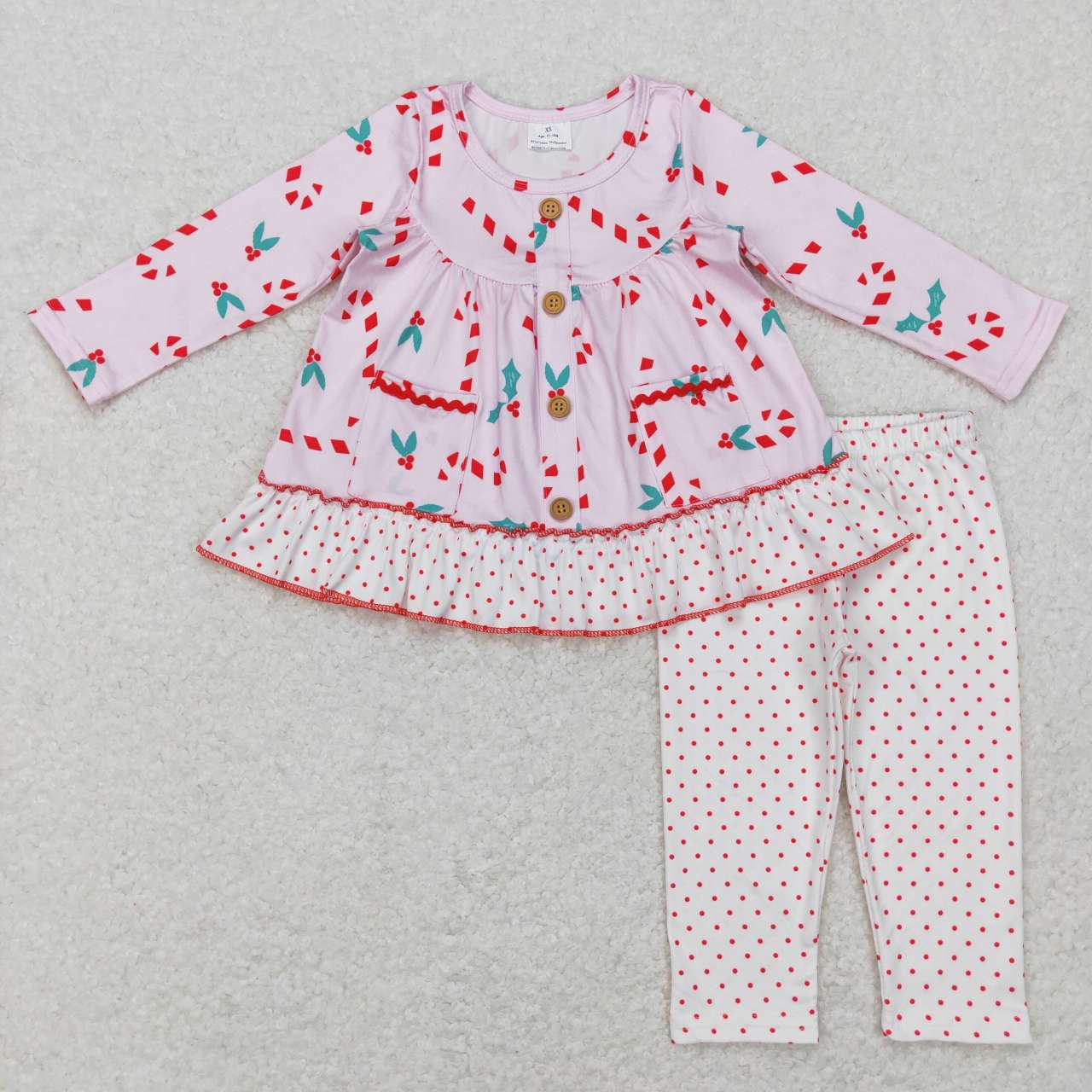 GLP0975 Christmas Candy Cane Print Girls Legging Pants Clothes Set