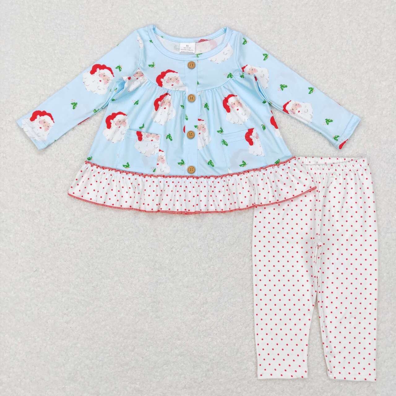 GLP0976 Light Blue Santa Print Girls Legging Pants Christmas Clothes Set