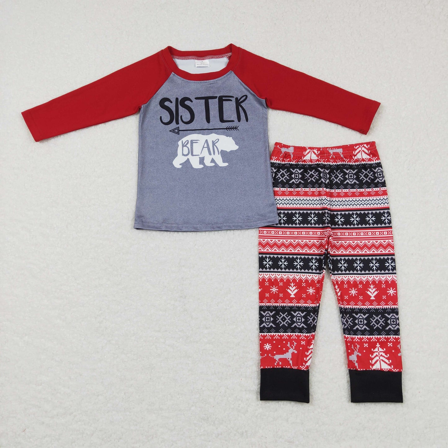 GLP0987 Sister Bear Christmas Pajamas Girls Clothes Set