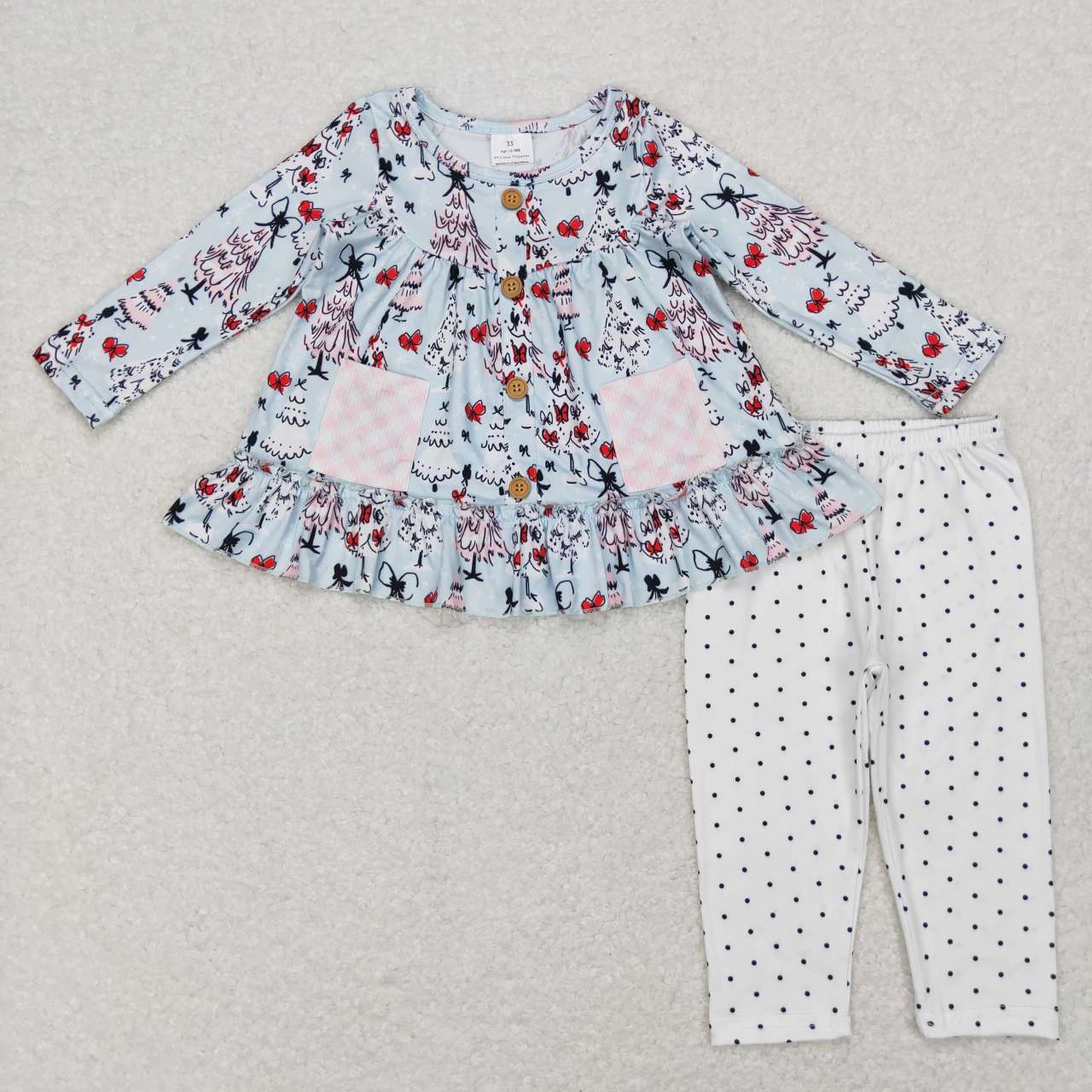 GLP0988 Christmas Tree Print Pockets Tunic Top Girls Clothes Set