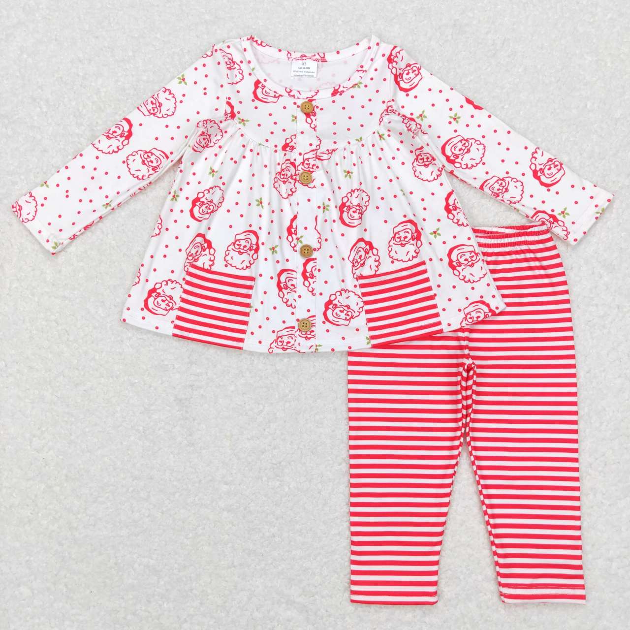GLP0989 Christmas Santa Print Pockets Tunic Top Girls Clothes Set
