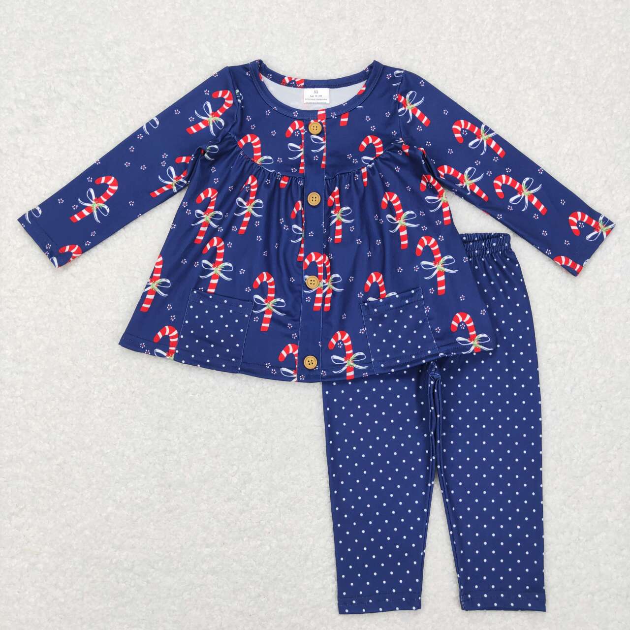 GLP0992 Christmas Candy Cane Print Pockets Tunic Top Girls Clothes Set
