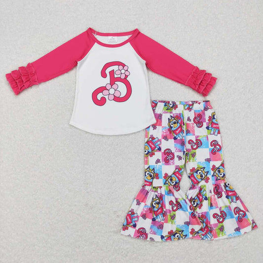 GLP0996 Hot Pink B Cartoon Dog Print Girls Clothes Set