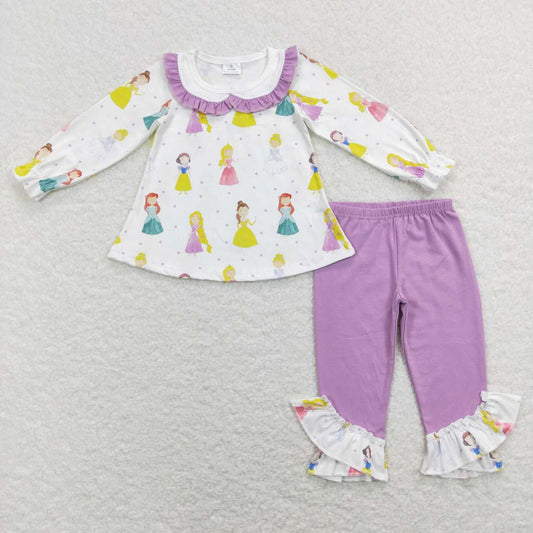 GLP0997 Cartoon Princess Print Top Purple Legging Pants Girls Clothes Set