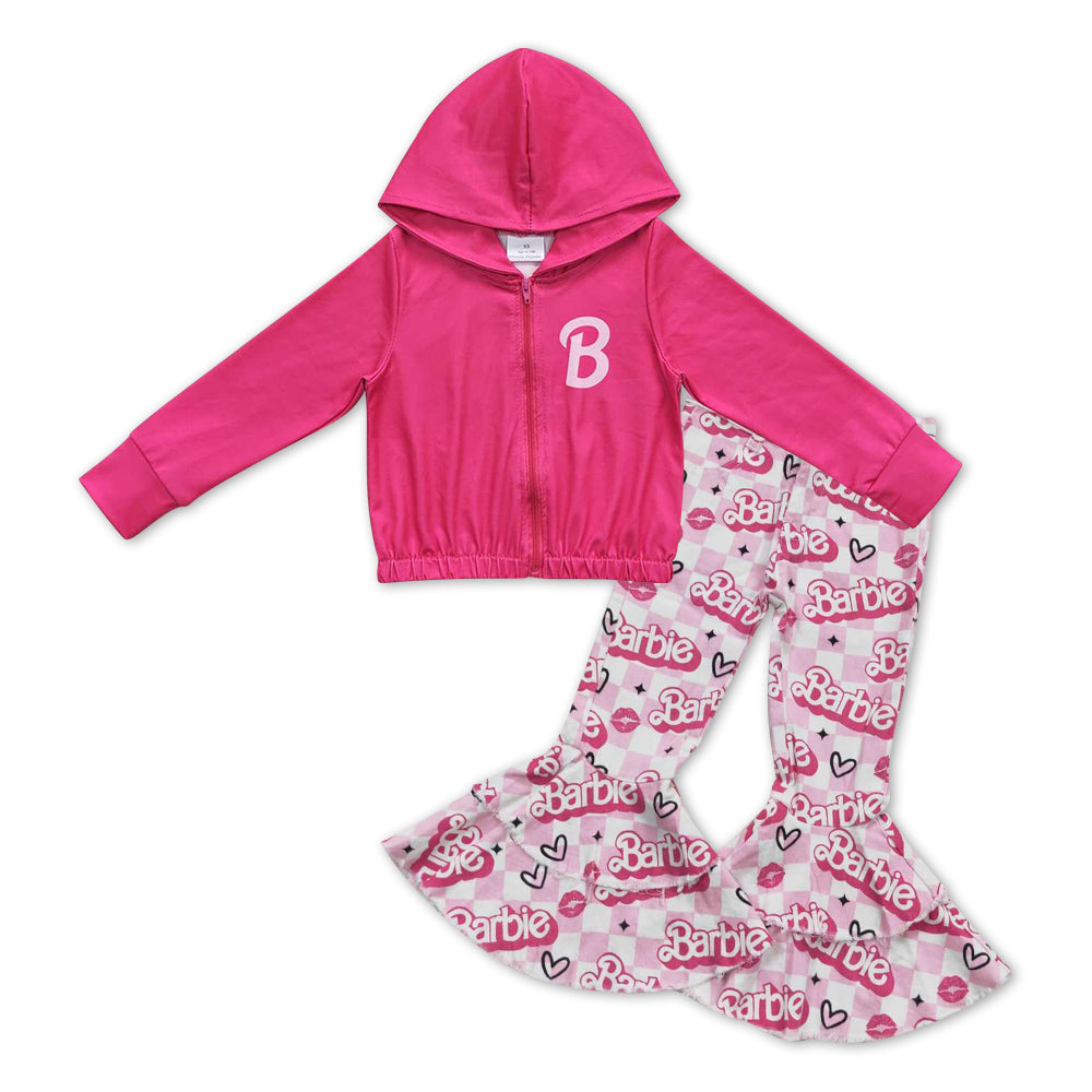 GLP1004 Pink BA Hoodie Zipper Jacket Top Denim Bell Jeans Girls Clothes Set