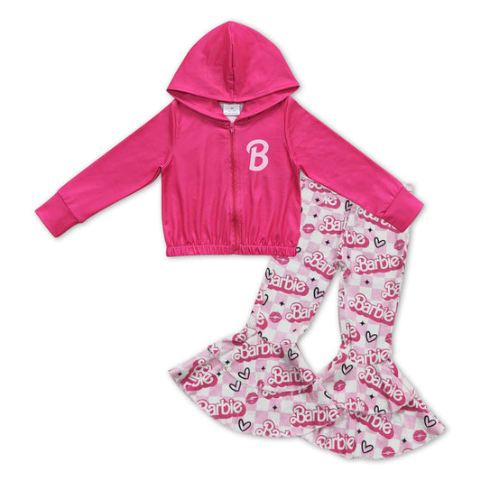 GLP1004 Pink BA Hoodie Zipper Jacket Top Denim Bell Jeans Girls Clothes Set