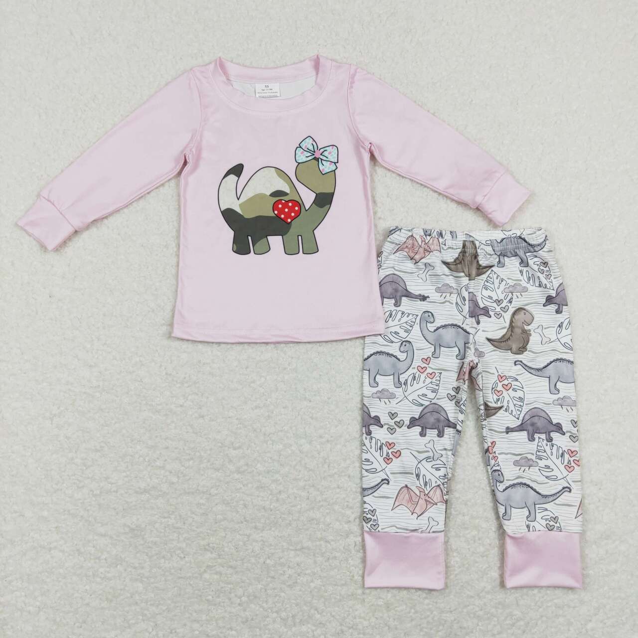 GLP1025 Dino Print Pink Top Girls Valentine's Clothes Set
