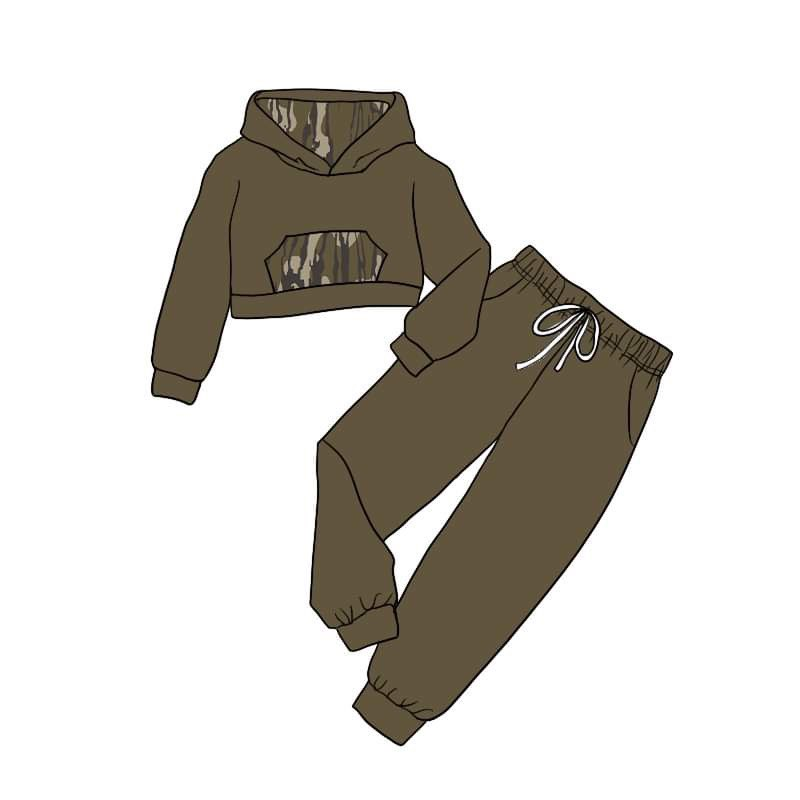 (Pre-order)GLP1074 Camo Print Girls Hoodie Top Clothes Set