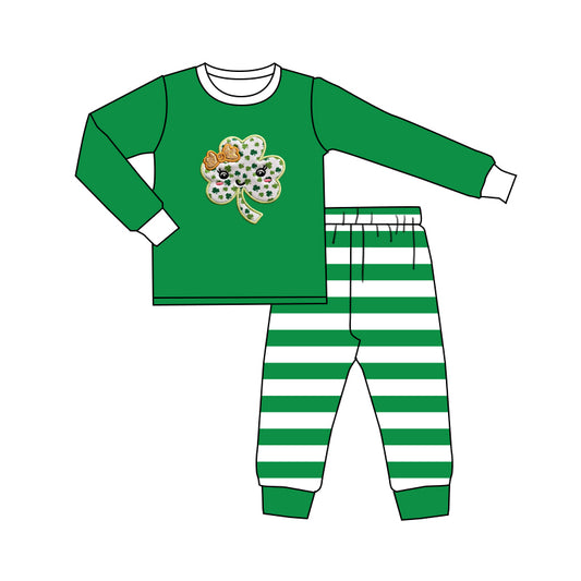 (Pre-order)GLP1079 Green Quatrefoil Print Girls St. Patrick's Pajamas Clothes Set