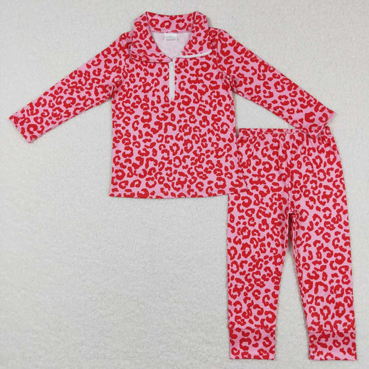 GLP1093 Red Pink Leopard Print Girls Clothes Set