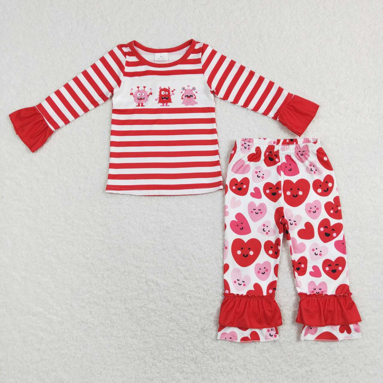 GLP1122 Monster Heart Print Girls Valentine's Clothes Set