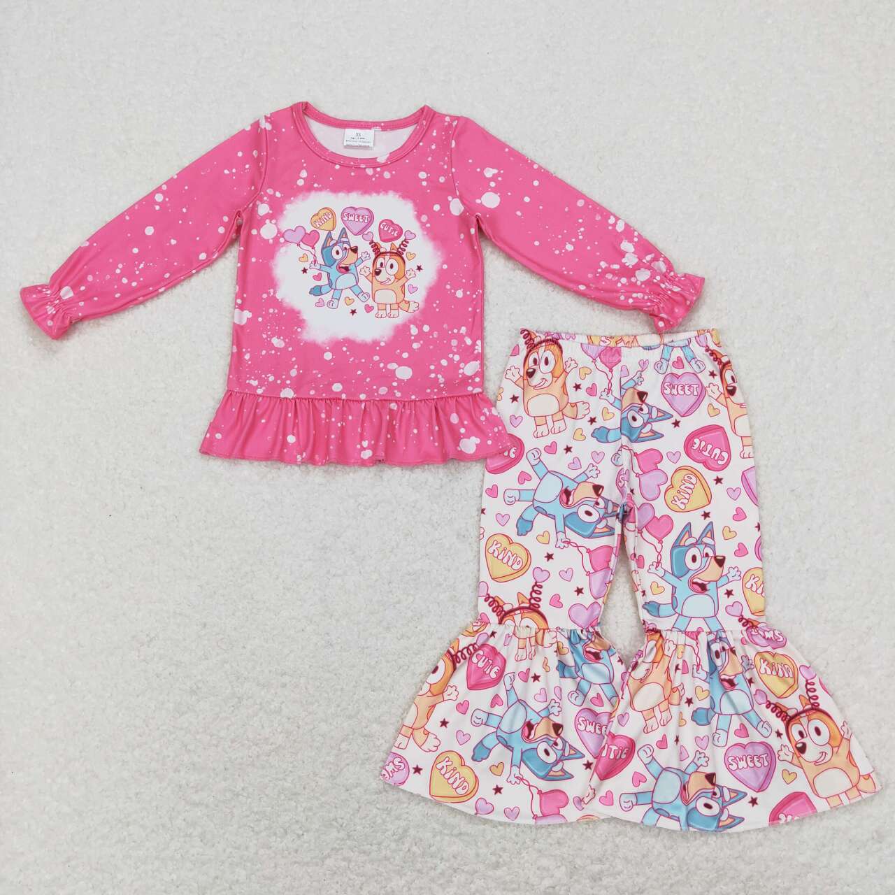 GLP1123 Cartoon Dog Heart Print Girls Valentine's Cothes Set