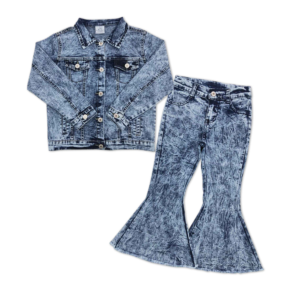 GLP1139 Denim Jackets Top Bell Pants Girls Fall Clothes Sets