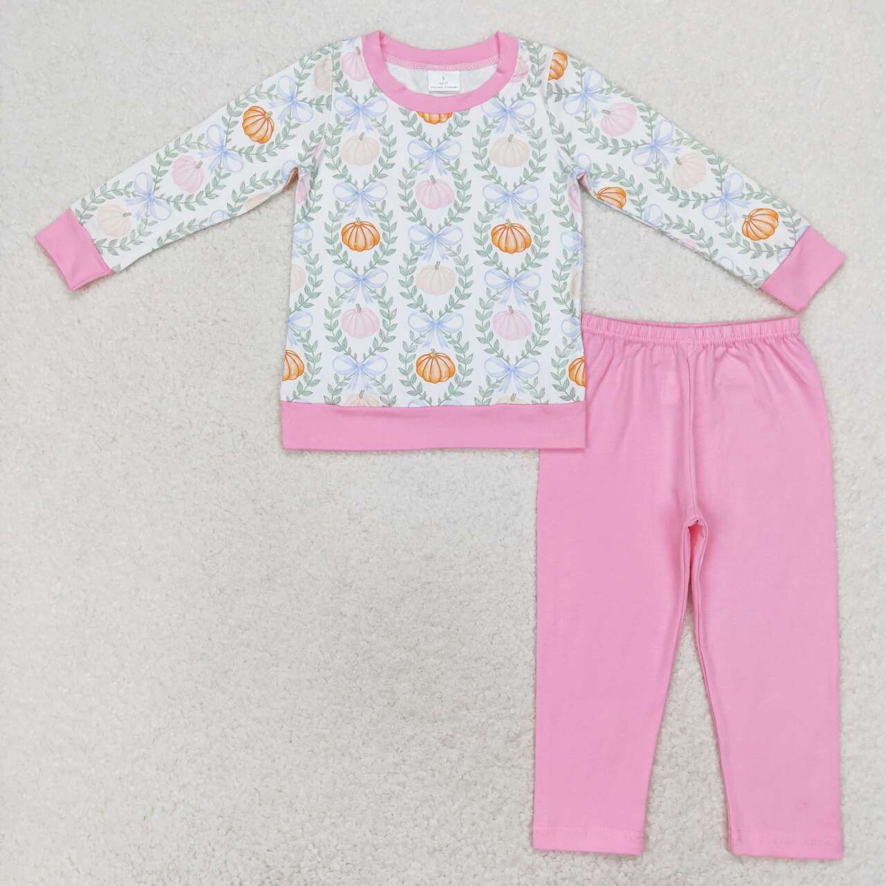 GLP1177 Blue Bows Pumpkin Top Pink Pants Girls Fall Clothes Set