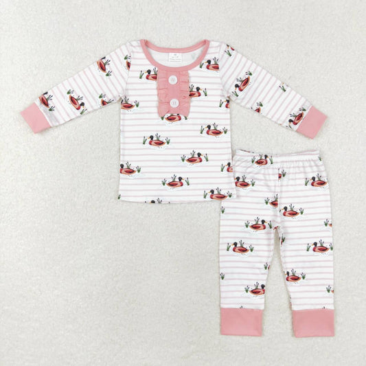 GLP1217 Duck Pink Print Girls Fall Pajamas Clothes Set