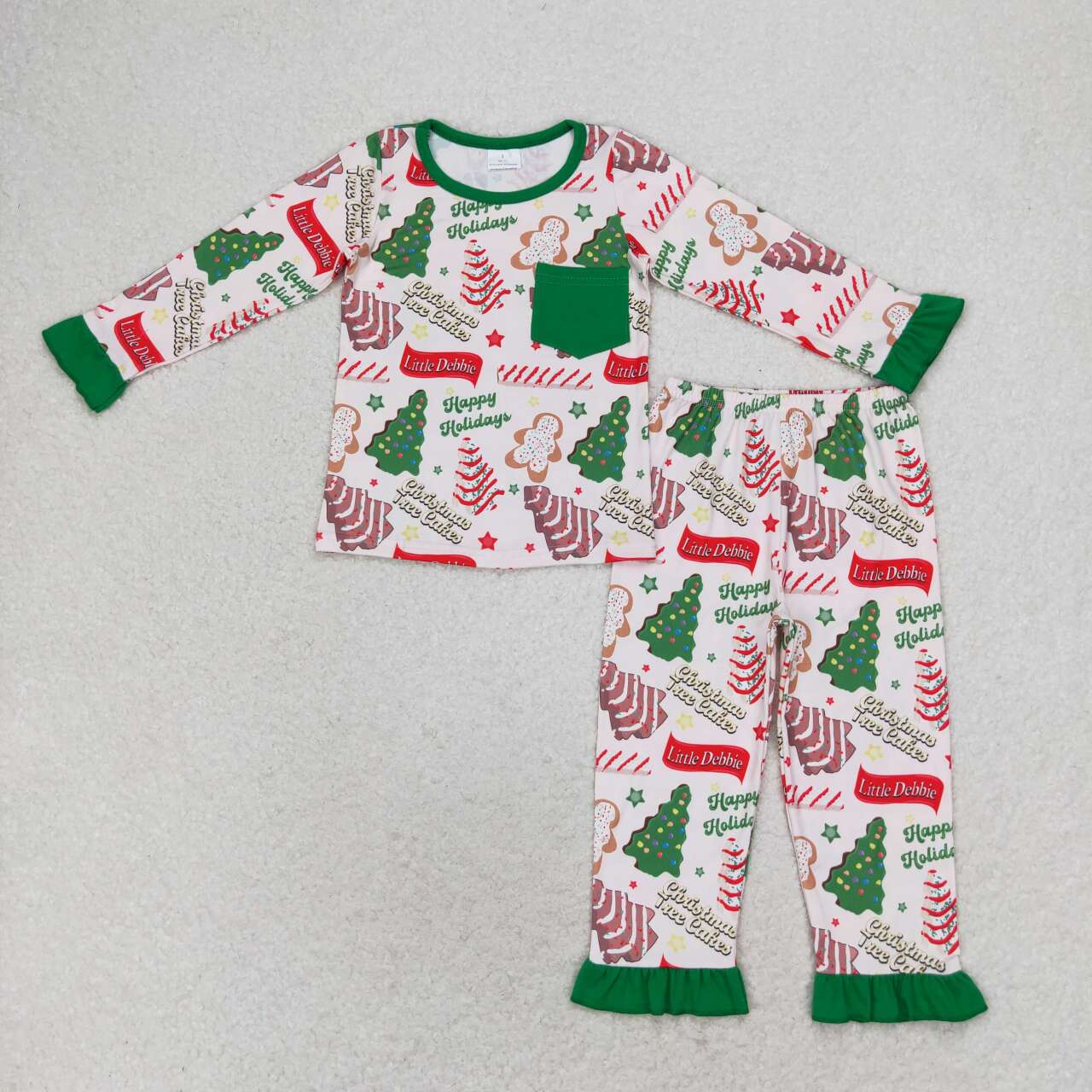 GLP1229 Christmas Debbie Cake Print Girls Christmas Pajamas Clothes Set