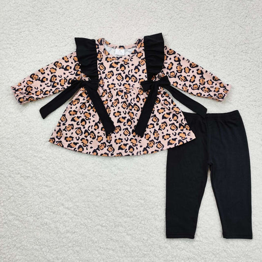 GLP1238 Leopard Tunic Top Black Legging Pants Girls Fall Clothes Set