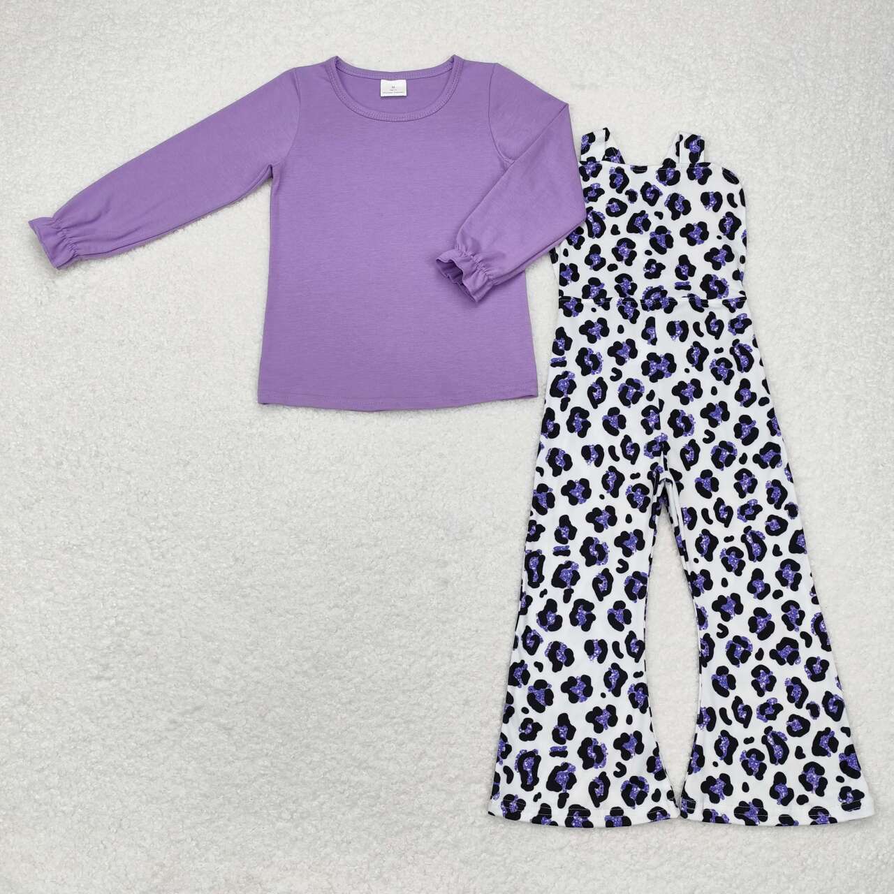 GLP1373 Purple Top Purple Leopard Jumpsuits Girls Fall Clothes Set