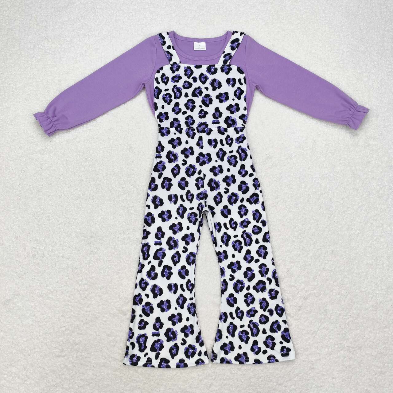GLP1373 Purple Top Purple Leopard Jumpsuits Girls Fall Clothes Set