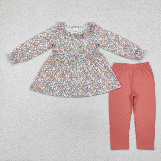 GLP1388 Small Flowers Tunic Top Pink Pants Girls Fall Clothes Set