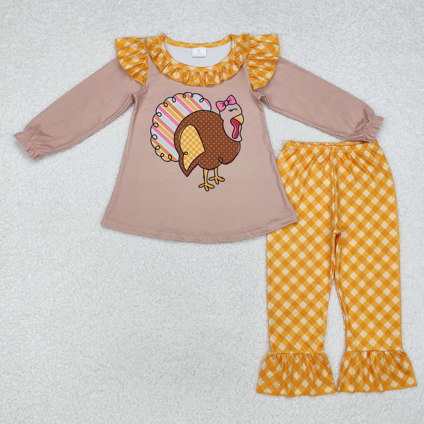 GLP1410 Turkey Top Plaid Pants Girls Thanksgiving Clothes Set
