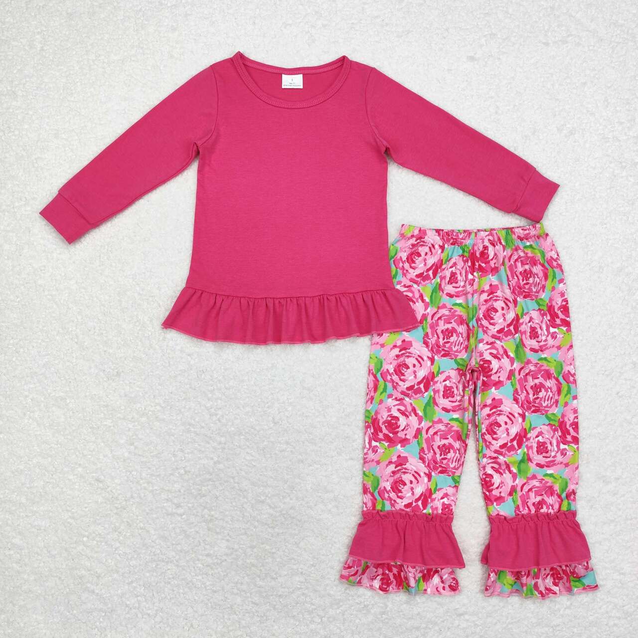 GLP1462 Hotpink Top Flowers Pants Girls Fall Clothes Set