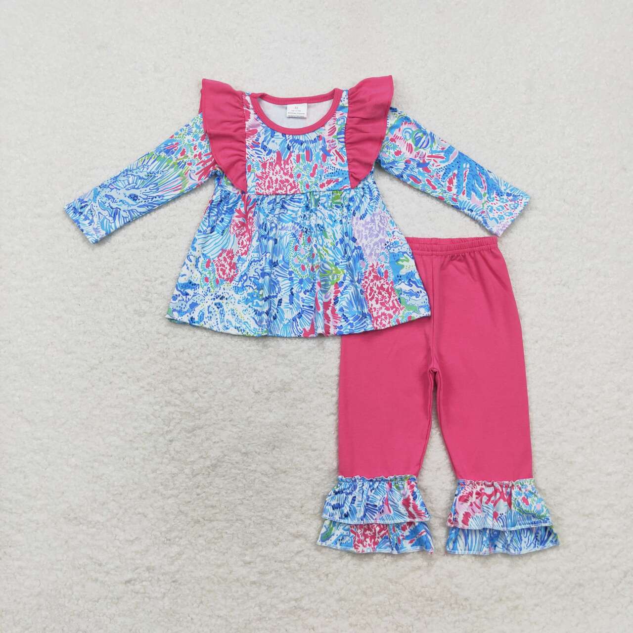 GLP1468 Seaweek Tunic Top Hotpink Pants Girls Fall Clothes Set