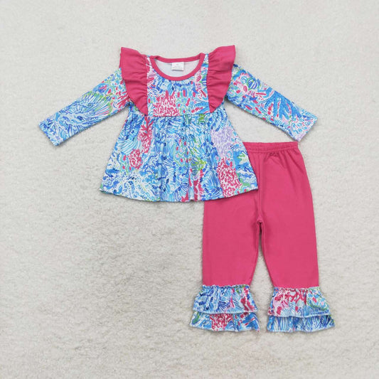 GLP1468 Seaweek Tunic Top Hotpink Pants Girls Fall Clothes Set