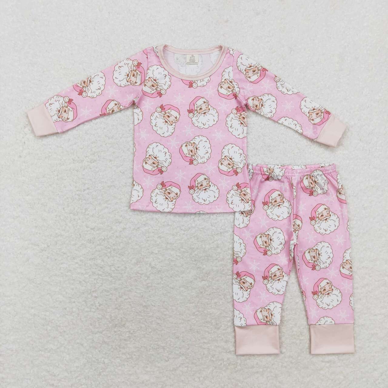 2 Pink Santa Print Girls Christmas Pajamas Clothes Set Sisters Wear